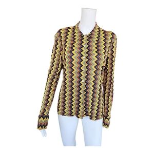 Vintage Express Chevron Zigzag Button-Front Blouse 90s Tricot Colorful Boho Top